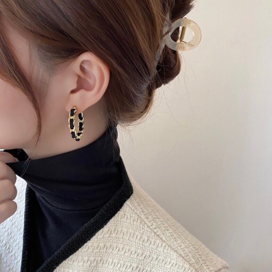 C形撞色链条耳环